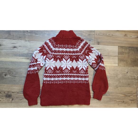 Abercrombie & Fitch Cardinal Fair Isle Snowflake Mock Neck Sweater Womens XS - Picture 2 of 8